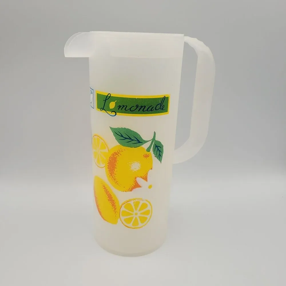 Vintage 70s Lemonade Pitcher Frosted Plastic 64oz Retro Picnic Grandmacore MCM